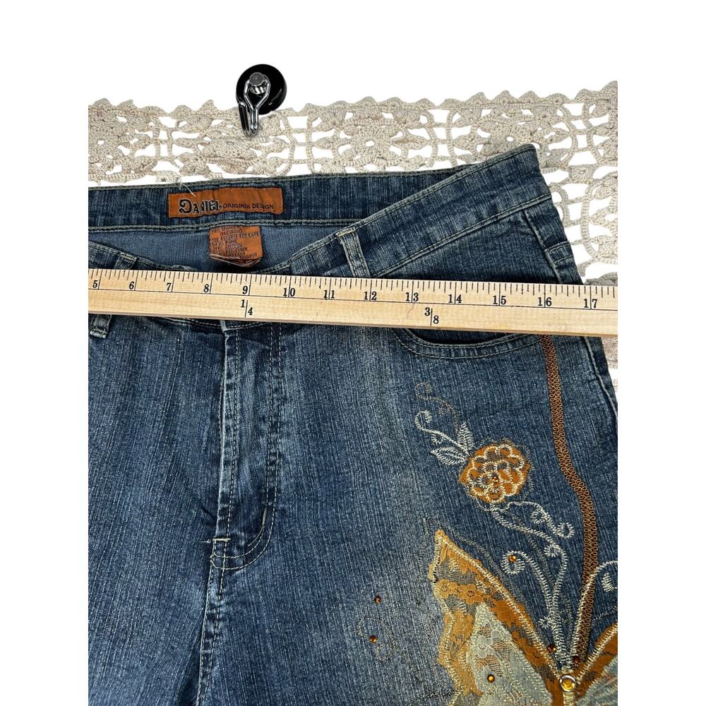 Daniel Original Design Women’s Butterfly Embroidered Flare Jeans Y2K Boho - Picture 5 of 8